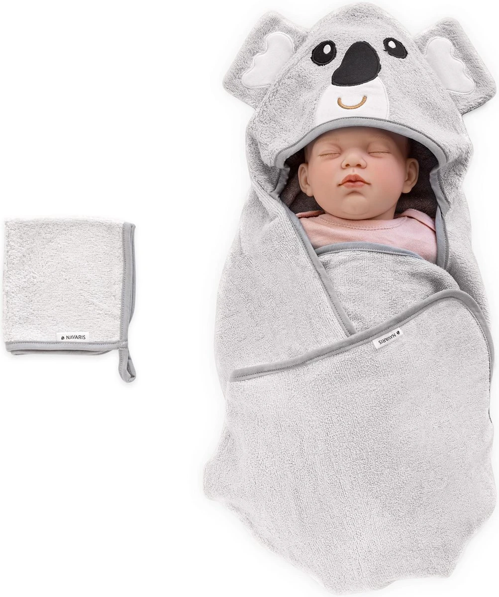 Navaris Badcape Met Capuchon Voor Baby - Set Met Badcape En Washandje - 100% Bamboe - Voor Baby's Van 0-12 Maanden - Oeko-tex Gecertificeerd - Koala 1 Navaris Badcape Met Capuchon Voor Baby - Set Met Badcape En Washandje - 100% Bamboe - Voor Baby's Van 0-12 Maanden - Oeko-tex Gecertificeerd - Koala