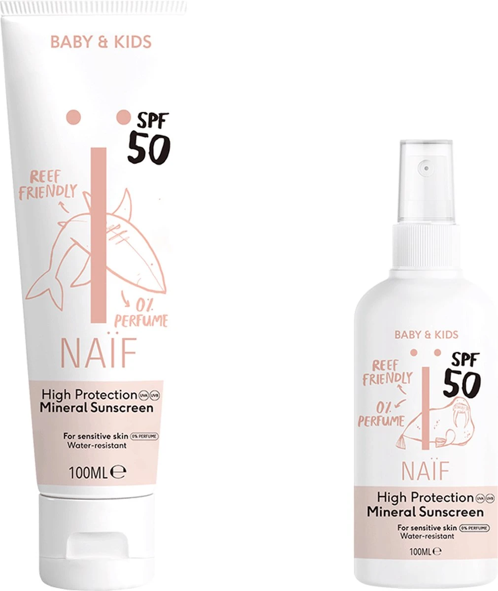 Naïf Zonnebrandcrème SPF50 Parfumvrij & Zonnebrand Spray SPF50 Parfumvrij – Voordeelverpakking - Baby En Kind - 100ml - Met Natuurlijke Ingrediënten 1 Naïf Zonnebrandcrème SPF50 Parfumvrij & Zonnebrand Spray SPF50 Parfumvrij – Voordeelverpakking - Baby En Kind - 100ml - Met Natuurlijke Ingrediënten