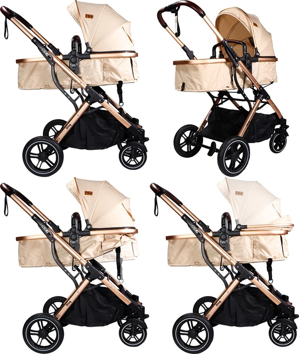 Ding Juna Kinderwagen 3 In 1 - Beige/Rose - Combi Kinderwagen Incl. Autostoel 6 Ding Juna Kinderwagen 3 In 1 - Beige/Rose - Combi Kinderwagen Incl. Autostoel - Afbeelding 6