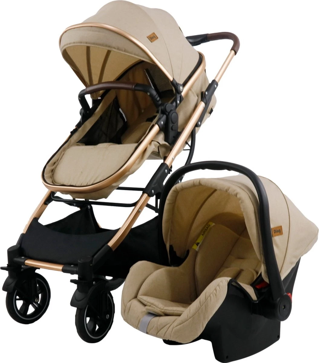 Ding Juna Kinderwagen 3 In 1 - Beige/Rose - Combi Kinderwagen Incl. Autostoel 2 Ding Juna Kinderwagen 3 In 1 - Beige/Rose - Combi Kinderwagen Incl. Autostoel - Afbeelding 2