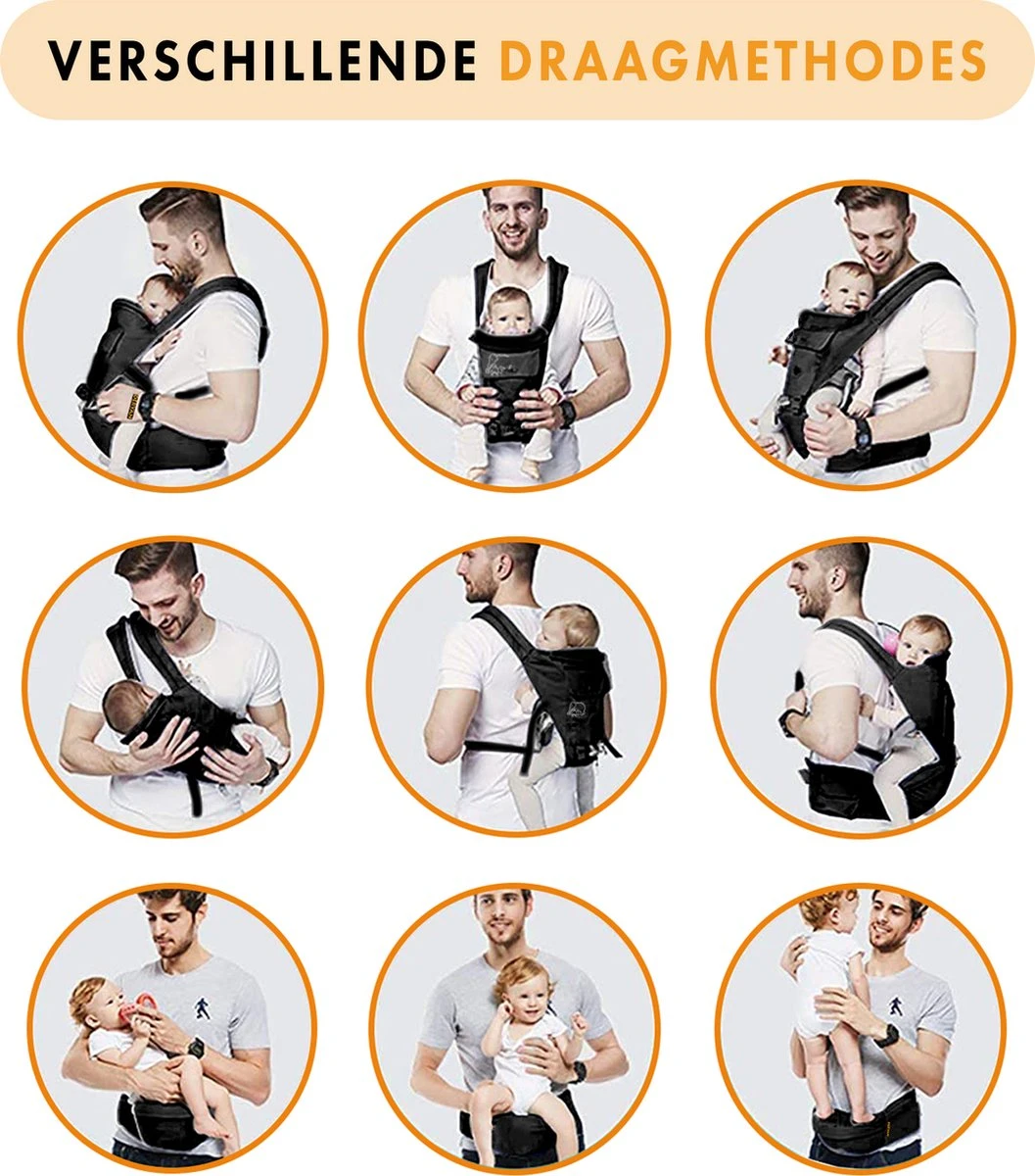 Deryan Pack Luxe Ergonomische Draagzak - Babydrager + Opbergvakjes - Zwart 5 Deryan Pack Luxe Ergonomische Draagzak - Babydrager + Opbergvakjes - Zwart - Afbeelding 5