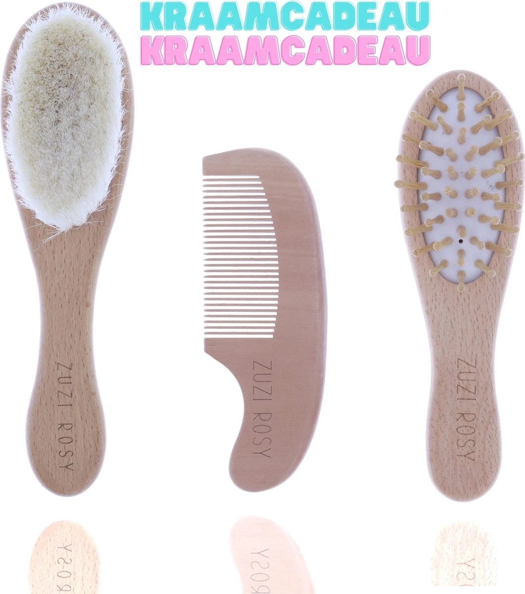 ZUZI ROSY® - Baby Borstel - Baby Verzorgingsset - 3 Stuks - Hout - Haarborstel En Kam - Kraamcadeau - Babyshower Gift - Incl. Opbergzakje 2 ZUZI ROSY® - Baby Borstel - Baby Verzorgingsset - 3 Stuks - Hout - Haarborstel En Kam - Kraamcadeau - Babyshower Gift - Incl. Opbergzakje - Afbeelding 2