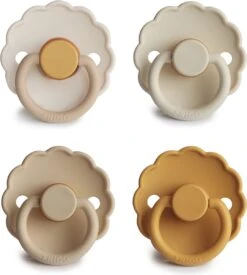 Frigg Fopspeen - Maat 2 6-18 Maanden - 4 Stuks - Daisy - Cream - Chamomile - Croissant - Honey Gold•