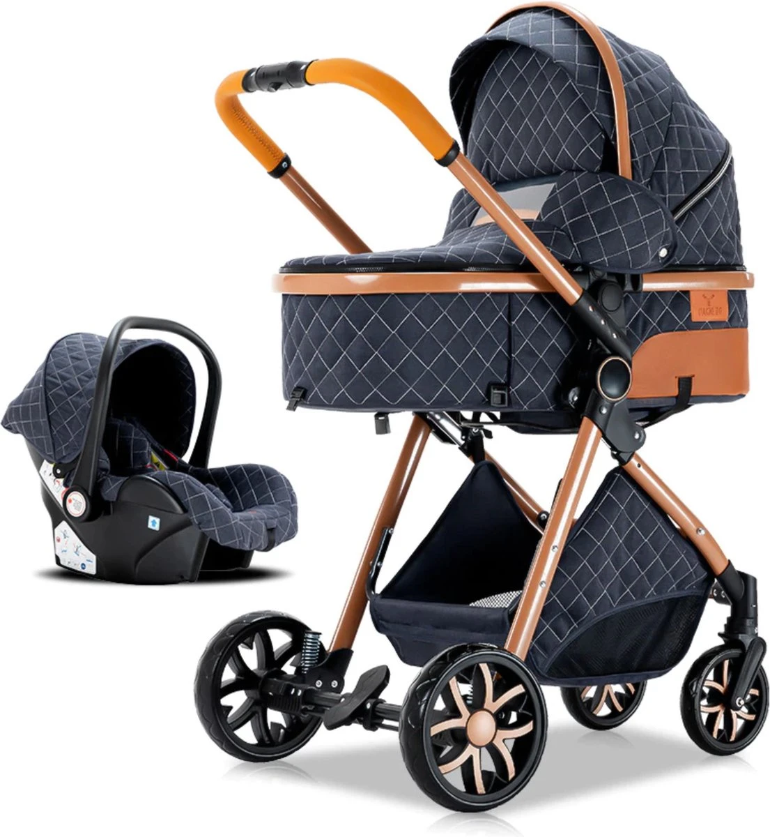 Merkloos Kinderwagen 3-in-1 – Luxe Kinderwagen - Buggy – Wandelwagen - Multifunctioneel – Opklapbaar – Incl Autostoel – Blauw 2 Merkloos Kinderwagen 3-in-1 – Luxe Kinderwagen - Buggy – Wandelwagen - Multifunctioneel – Opklapbaar – Incl Autostoel – Blauw - Afbeelding 2