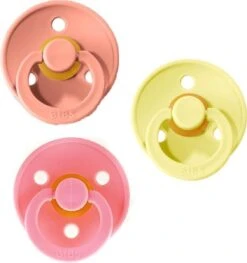 Bibs Fopspeen 3 Stuks 6-18 Maanden | VOORJAARSSETJE Peach, Sunshine, Baby Pink | Maat 2