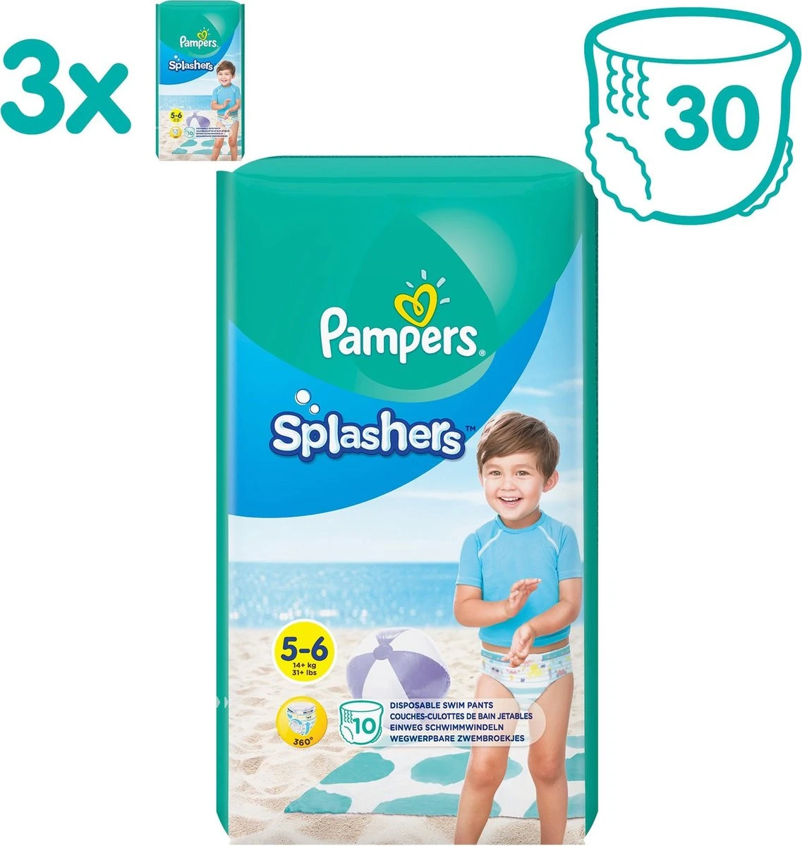 Pampers® Pampers Splashers Wegwerpbare Zwemluiers - Maat 5-6 (14+ Kg) - 30 Stuks - Voordeelverpakking 1 Pampers® Pampers Splashers Wegwerpbare Zwemluiers - Maat 5-6 (14+ Kg) - 30 Stuks - Voordeelverpakking