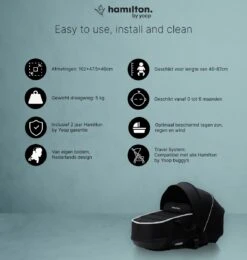 Hamilton By Yoop S1 Plus Buggy Met Monteerbare Premium Wieg – Nieuwer En Hoger 2023 Model - Stroller Met One Hand Folding Technologie – Zwart/Antraciet - Licht, Verstelbaar, Wendbaar - Geschikt Van 0 Maanden Tot 4 Jaar -Aanbiedingen BIBS Winkel 1139x1200 25