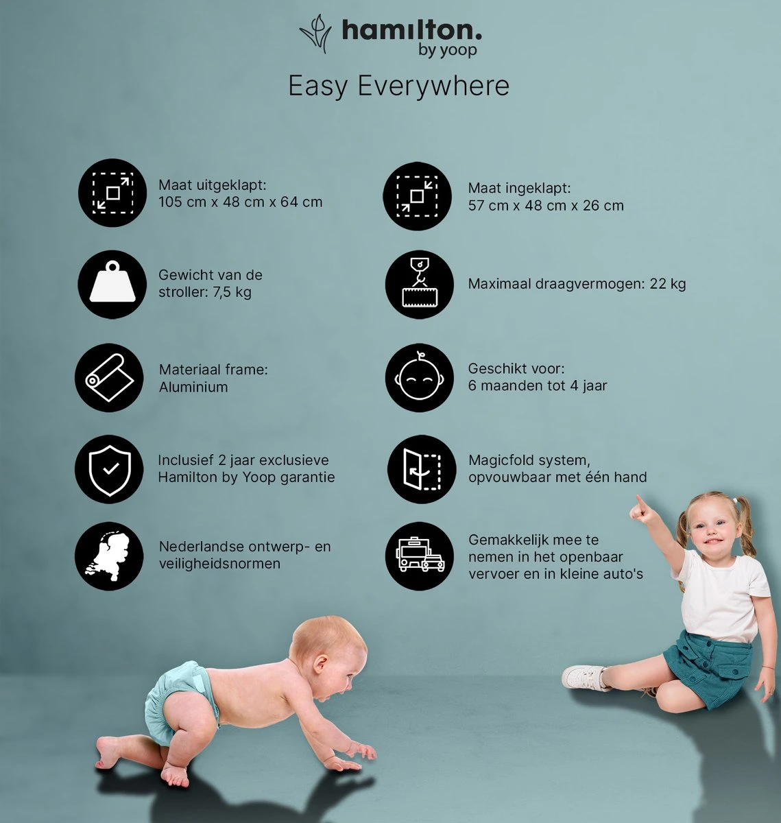 Hamilton By Yoop X1 Plus Kinderwagen - Buggy Met Monteerbare Wieg - Premium Stroller Met One Hand Folding Technologie - Nieuw, Hoger, Uitgebreider 2023 Model - Zwart - Licht, Verstelbaar, Wendbaar En Geschikt Van 0 Maanden Tot 4 Jaar 2 Hamilton By Yoop X1 Plus Kinderwagen - Buggy Met Monteerbare Wieg - Premium Stroller Met One Hand Folding Technologie - Nieuw, Hoger, Uitgebreider 2023 Model - Zwart - Licht, Verstelbaar, Wendbaar En Geschikt Van 0 Maanden Tot 4 Jaar - Afbeelding 2