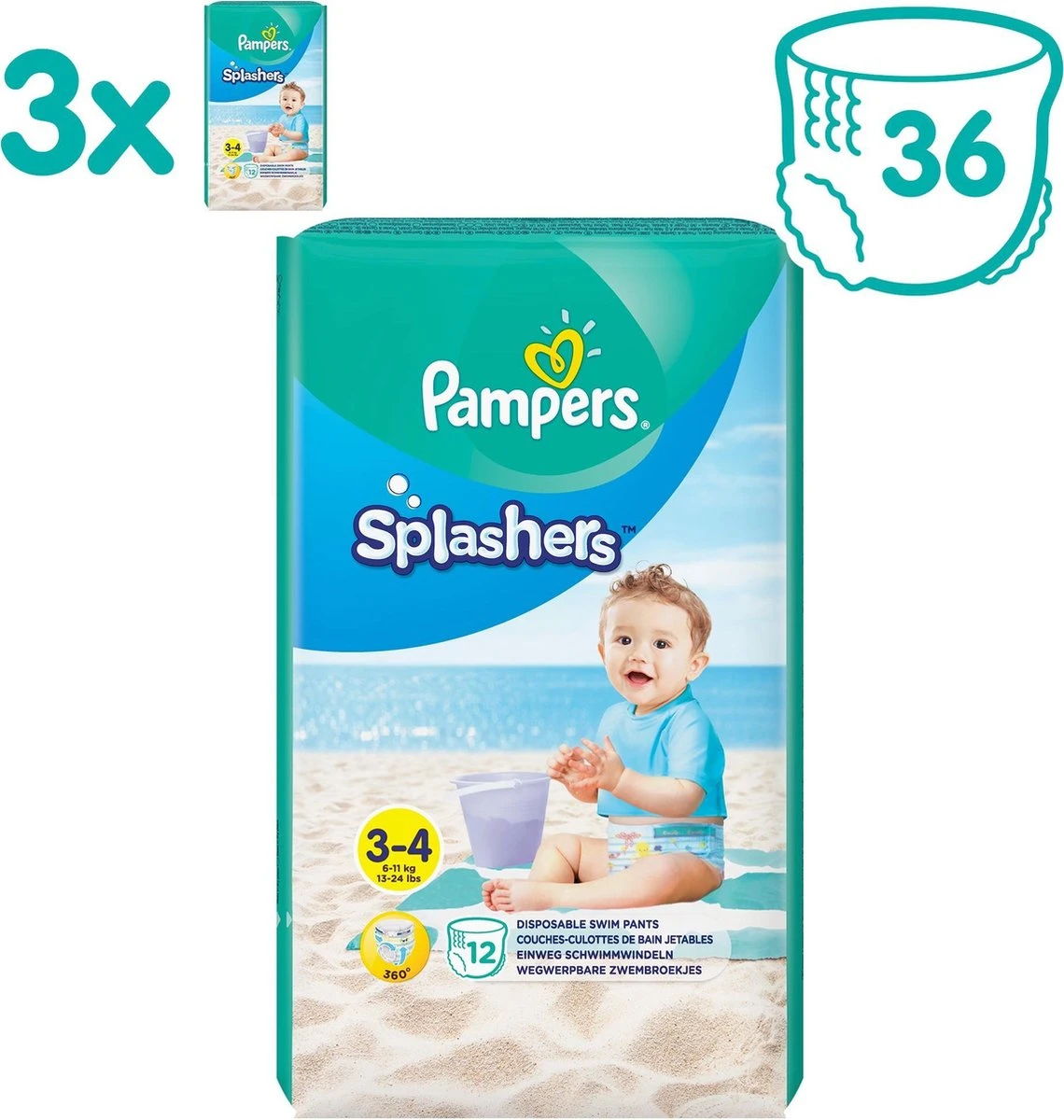 Pampers® Pampers Splashers Wegwerpbare Zwemluiers - Maat 3-4 (6-11 Kg) - 36 Stuks - Voordeelverpakking 1 Pampers® Pampers Splashers Wegwerpbare Zwemluiers - Maat 3-4 (6-11 Kg) - 36 Stuks - Voordeelverpakking