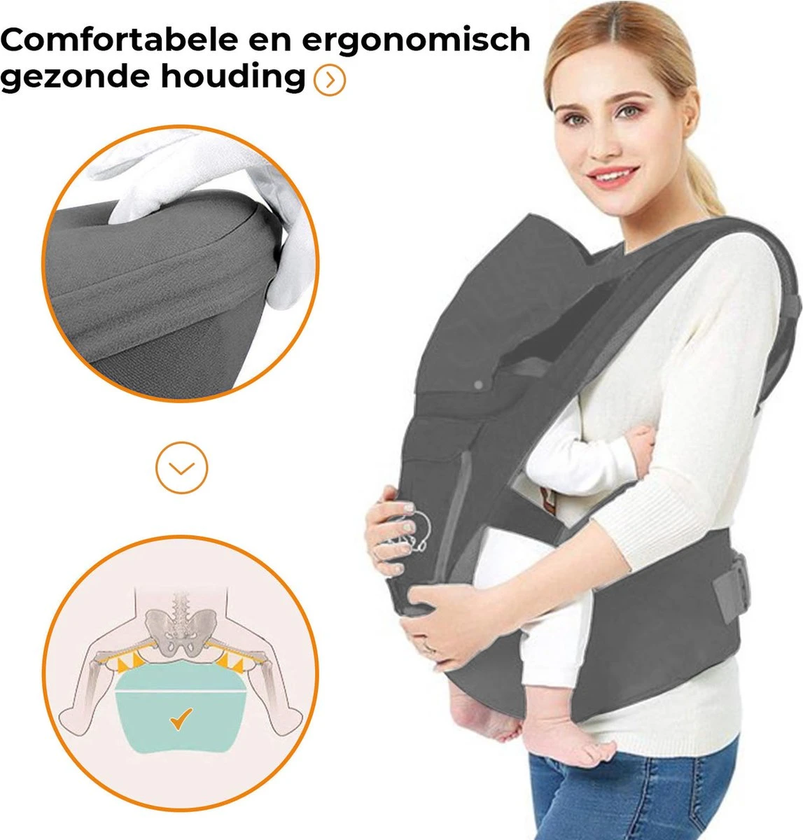 Deryan Pack Luxe Ergonomische Draagzak Babydrager + Opbergvakjes Grijs 5 Deryan Pack Luxe Ergonomische Draagzak Babydrager + Opbergvakjes Grijs - Afbeelding 5