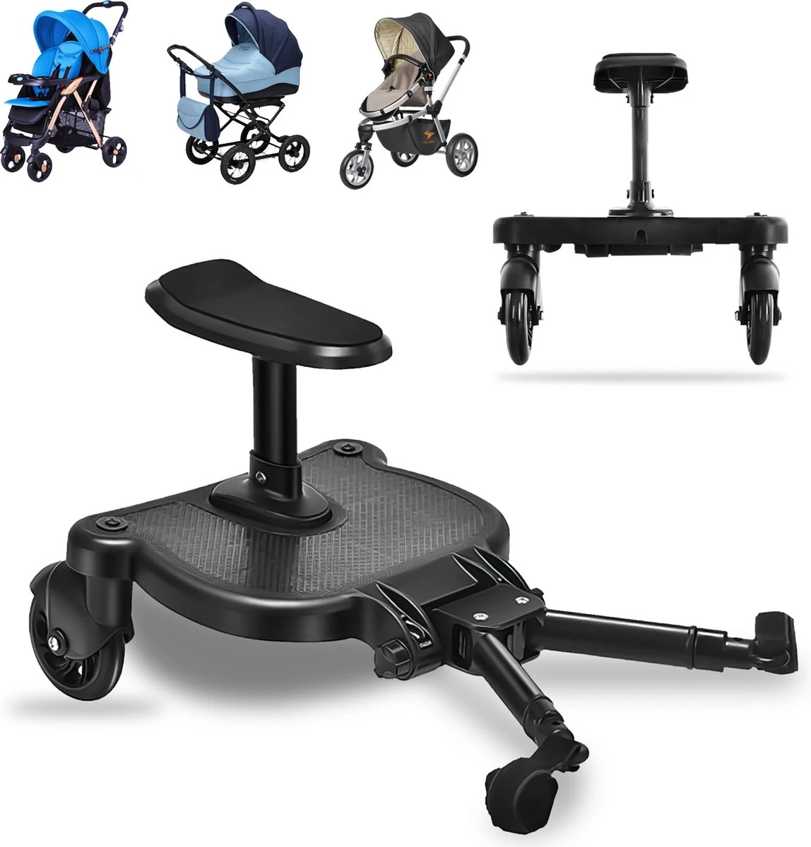 MESC Meerijdplankje Universeel Voor Buggy En Kinderwagen - Meerijdplankje Met Zitje 1 MESC Meerijdplankje Universeel Voor Buggy En Kinderwagen - Meerijdplankje Met Zitje