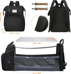 Merkloos Luiertas Rugzak - Luiertassen Met Babybed - Grote Luiertas Met Wieg - Luiertas Verzorgingstas Met Babybedje - Verzorgingsrugzak - Zwart -Aanbiedingen BIBS Winkel 1151x1200 10