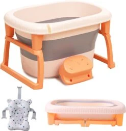 K IKIDO Babybadje - Bad Baby - Opvouwbare Babybadje - Babybadkuip - Met Steunkussen & Badkruk - Opvouwbaar Bad Kinderen - Bath Bucket - Oranje -Aanbiedingen BIBS Winkel 1154x1200 2