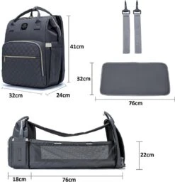 Luiertas - Multifuctioneel Luiertas 3 In 1 - Met Babybedje - Met Verschoningsmatje - Grijs - Met Usb - Met Verdikt Matras -Aanbiedingen BIBS Winkel 1158x1200 6