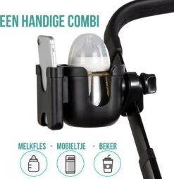 Merkloos Allernieuwste Universele Bekerhouder PLUS Telefoonhouder Voor Kinderwagen, Buggy En Fiets - Kinderwagen Accessoires - Combi 2-in-1 - ZWART -Aanbiedingen BIBS Winkel 1161x1200 11