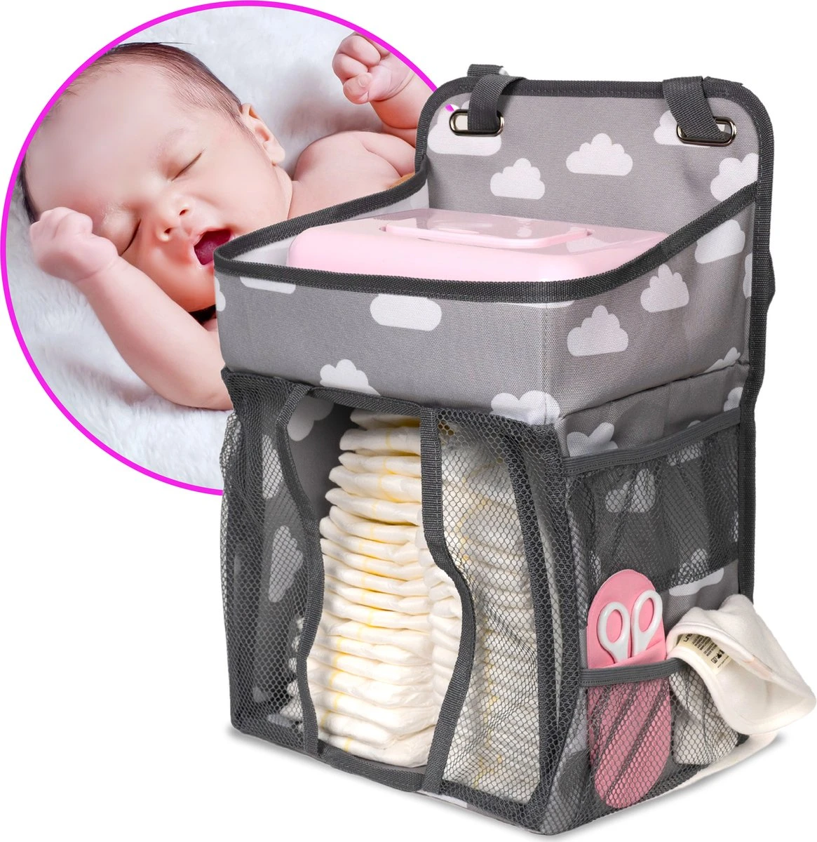 Casteleyn - Luier Organizer - Luiertas - Commodemandjes - Luierzak - Extra Ruim - Verstelbaar - Waterdicht - Wolkjes 1 Casteleyn - Luier Organizer - Luiertas - Commodemandjes - Luierzak - Extra Ruim - Verstelbaar - Waterdicht - Wolkjes