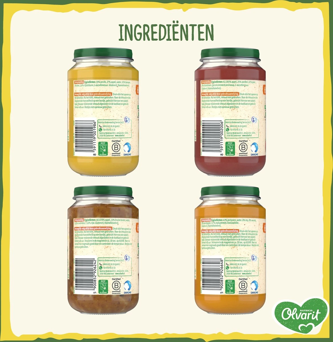 Olvarit Variatiemenu Maaltijd & Fruit 6+ Maanden - 4 Smaken - 12 X 200g 8 Olvarit Variatiemenu Maaltijd & Fruit 6+ Maanden - 4 Smaken - 12 X 200g - Afbeelding 8