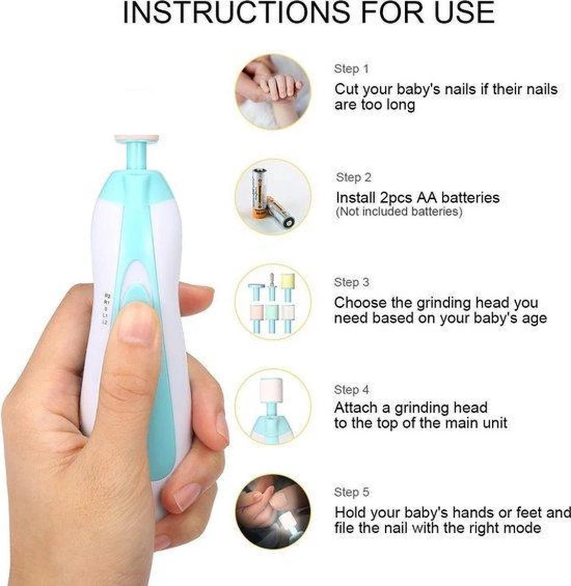 Electrische Baby Nagelknipper Nagelschaartje Nagelvijl Nageltrimmer Nagelsetje - Veilig En Zacht - Voor Baby En Volwassenen - Ultra Stil (slapend Knippen) - Draadloos 5 Electrische Baby Nagelknipper Nagelschaartje Nagelvijl Nageltrimmer Nagelsetje - Veilig En Zacht - Voor Baby En Volwassenen - Ultra Stil (slapend Knippen) - Draadloos - Afbeelding 5