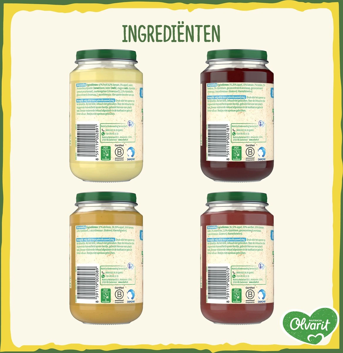 Olvarit Variatiemenu Fruithapjes 8+ Maanden - Versie 2 - 4 Smaken - 12 X 200g 6 Olvarit Variatiemenu Fruithapjes 8+ Maanden - Versie 2 - 4 Smaken - 12 X 200g - Afbeelding 6