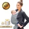 Ergonomische Rekbare Baby Draagdoek Van Katoen Om Te Knopen -Licht Grijs - Babywrap - Draagdoeken - Babydrager - Buikdrager – Rugdrager – Heupdrager - Baby Sling – Baby Carrier – Draagzak - Baby Wrap Sling - Draagdoek – Handleiding - Gratis Slabbetje