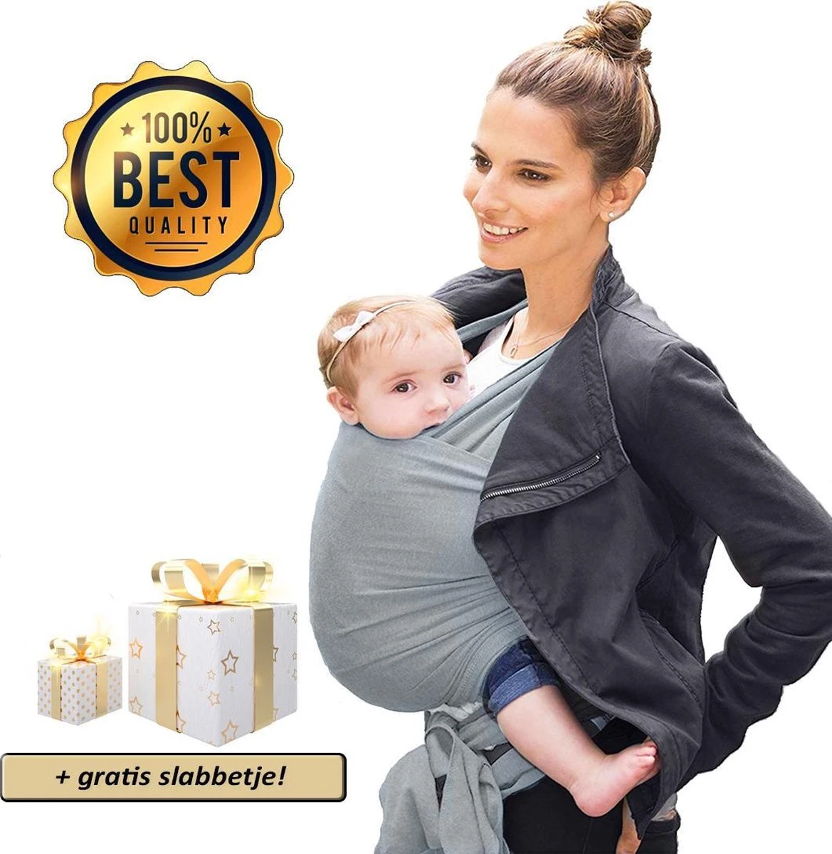 Ergonomische Rekbare Baby Draagdoek Van Katoen Om Te Knopen -Licht Grijs - Babywrap - Draagdoeken - Babydrager - Buikdrager – Rugdrager – Heupdrager - Baby Sling – Baby Carrier – Draagzak - Baby Wrap Sling - Draagdoek – Handleiding - Gratis Slabbetje 1 Ergonomische Rekbare Baby Draagdoek Van Katoen Om Te Knopen -Licht Grijs - Babywrap - Draagdoeken - Babydrager - Buikdrager – Rugdrager – Heupdrager - Baby Sling – Baby Carrier – Draagzak - Baby Wrap Sling - Draagdoek – Handleiding - Gratis Slabbetje
