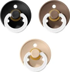 Bibs Fopspeen 0-6 Maanden|Set 3 Stuks|Maat 1 | Glow In The Dark: Black, Dark Oak, Vanilla *