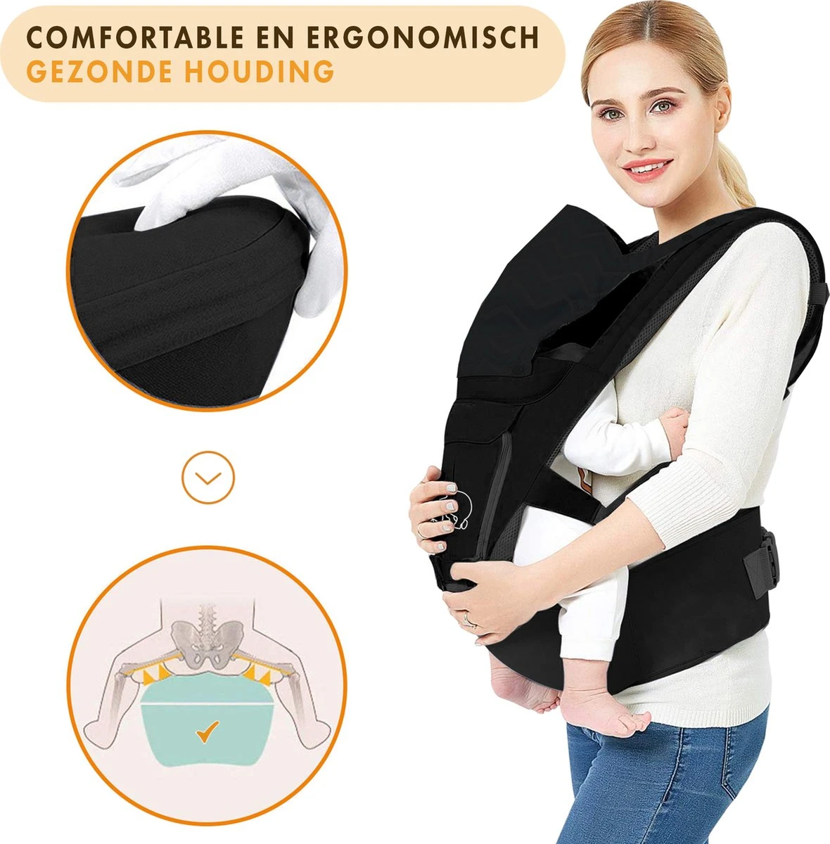Deryan Pack Luxe Ergonomische Draagzak - Babydrager + Opbergvakjes - Zwart 2 Deryan Pack Luxe Ergonomische Draagzak - Babydrager + Opbergvakjes - Zwart - Afbeelding 2