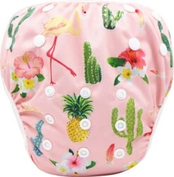 IL BAMBINI _ Zwemluier - Wasbaar - Licht En Compact - Handig Voor Op Reis - Goede Pasvorm - 0-3 Jaar - Roze Tropical