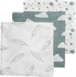 Meyco Clouds/Dots/Feathers Hydrofiele Doeken - 3-pack - Stone Green - 70x70cm -Aanbiedingen BIBS Winkel 1181x1200 10