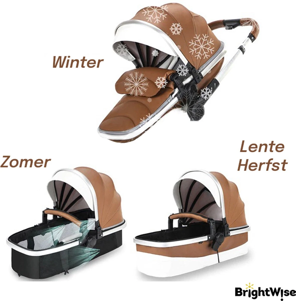 Merkloos BrightWise® Luxe Kinderwagen 3 In 1 Voldoet Aan Alle Europese Veiligheidscertificaten - Wandelwagen - Kinderwagen 3-in-1 Incl Autostoel - Kinderwagen Maxi Cosi – Buggy 3 In 1 - Newborn - Leer - Bruin 12 Merkloos BrightWise® Luxe Kinderwagen 3 In 1 Voldoet Aan Alle Europese Veiligheidscertificaten - Wandelwagen - Kinderwagen 3-in-1 Incl Autostoel - Kinderwagen Maxi Cosi – Buggy 3 In 1 - Newborn - Leer - Bruin - Afbeelding 12