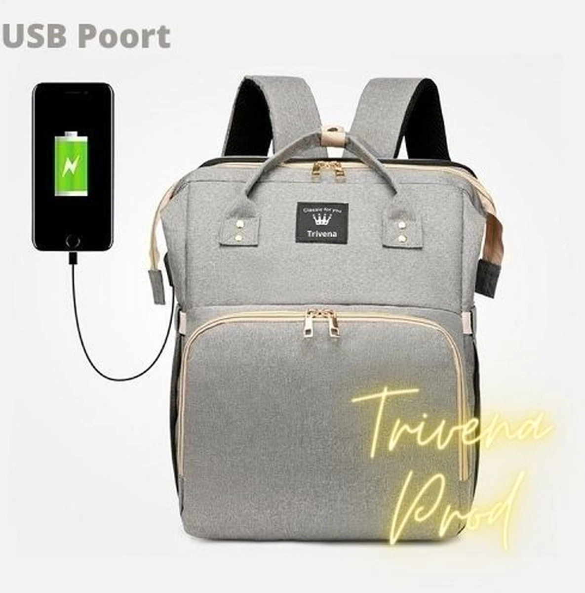 Luier- En Verzorgingstas - Luiertassen - Baby Rug Tas Met Isoleervak - Incl Flessen Verwarmer - Luiertas - Unisex/Jongens/Meisjes - Grijs - Luier Tas - Verzorgingstas Baby - Uitschuifbaar Verschoon/ Slaap Bedje - Incl Matrasje Baby - USB Poort 7 Luier- En Verzorgingstas - Luiertassen - Baby Rug Tas Met Isoleervak - Incl Flessen Verwarmer - Luiertas - Unisex/Jongens/Meisjes - Grijs - Luier Tas - Verzorgingstas Baby - Uitschuifbaar Verschoon/ Slaap Bedje - Incl Matrasje Baby - USB Poort - Afbeelding 7