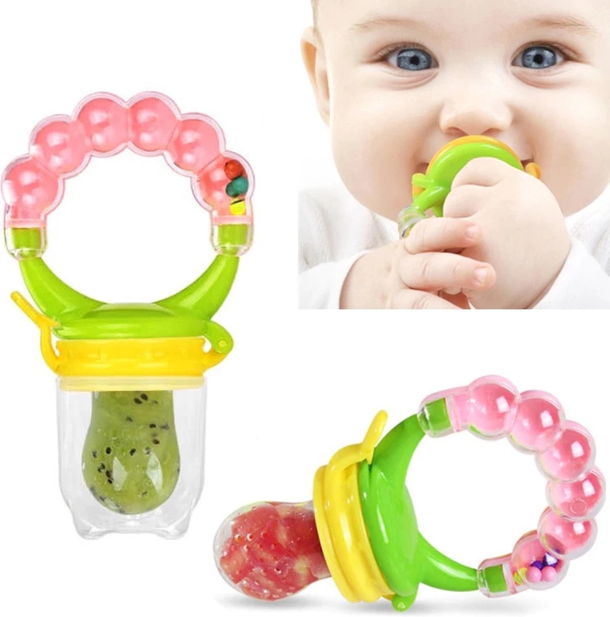 Fruitspeen En Rammelaar In 1 - Fopspeen - Baby - Kind - Kinderbestek - Speen - Baby Speelgoed – Kraamcadeau - Geel/groen 2 Fruitspeen En Rammelaar In 1 - Fopspeen - Baby - Kind - Kinderbestek - Speen - Baby Speelgoed – Kraamcadeau - Geel/groen - Afbeelding 2