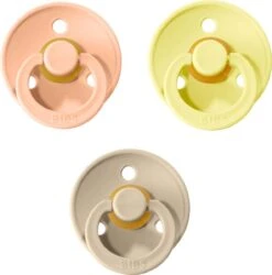 BIBS Fopspenen Set Van 3 | SUNSHINE + Peach Sunset + Sand | Maat2- T2 Leeftijd: 6-18 Maanden | Fopspeen