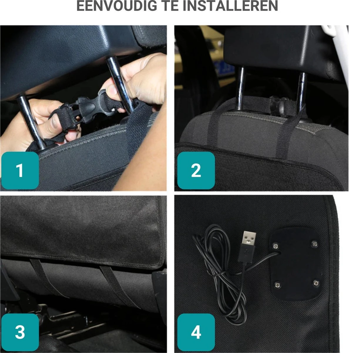 TIKKENS® Auto Organizer Met USB Oplaadpunten Stoel - Tablet Houder - Zwart - - Universeel - Autostoel Beschermer Voor Baby En Kinderen 2 TIKKENS® Auto Organizer Met USB Oplaadpunten Stoel - Tablet Houder - Zwart - - Universeel - Autostoel Beschermer Voor Baby En Kinderen - Afbeelding 2