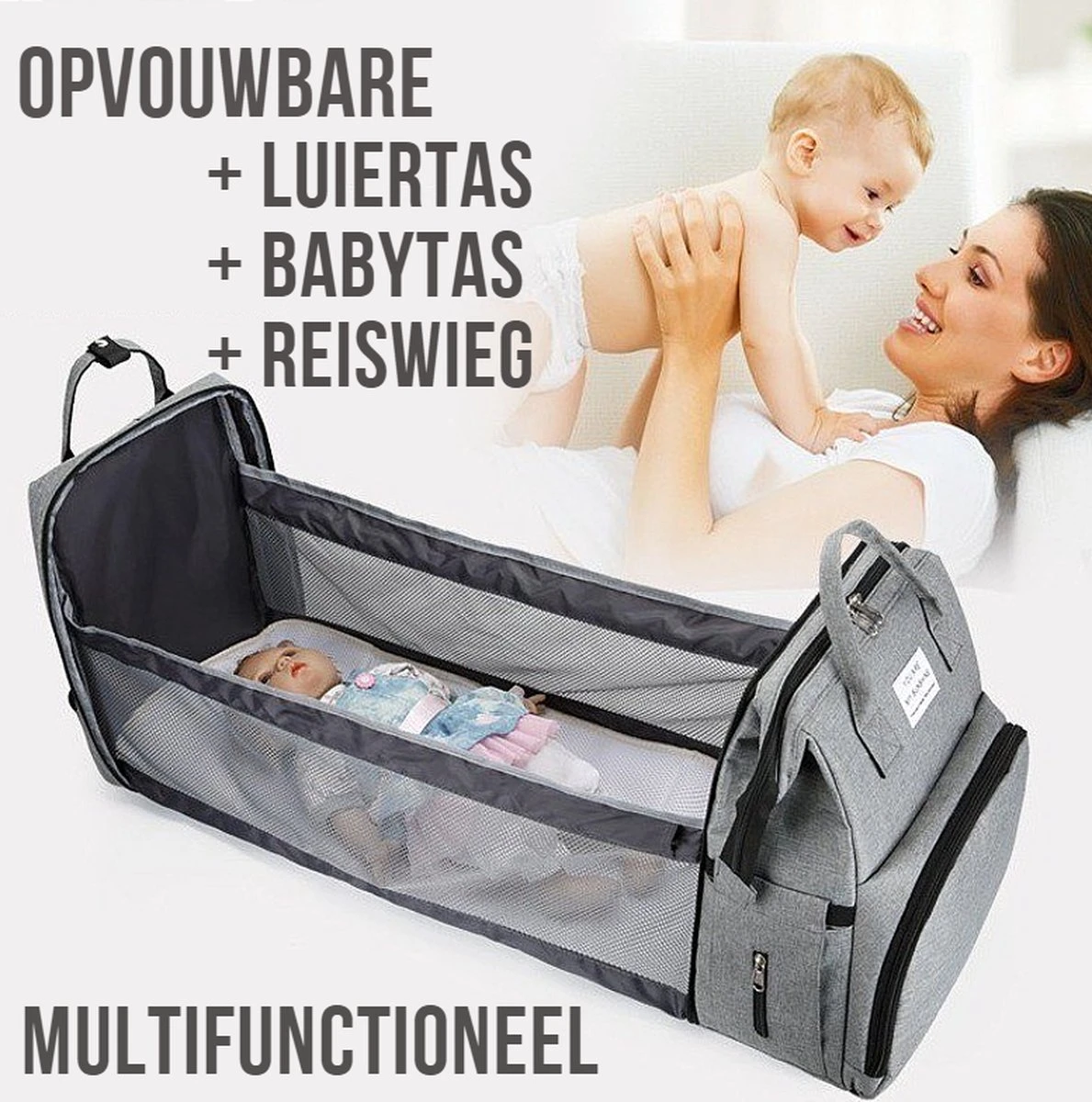 Merkloos LaGloss® Luiertas Rugtas Reiswieg Opvouwbaar GRIJS - Multifunctionele 2-in-1 Babytas - Travel Camping Reisbed Rugzak - Baby Bed Wieg Tas - Grijs 1 Merkloos LaGloss® Luiertas Rugtas Reiswieg Opvouwbaar GRIJS - Multifunctionele 2-in-1 Babytas - Travel Camping Reisbed Rugzak - Baby Bed Wieg Tas - Grijs