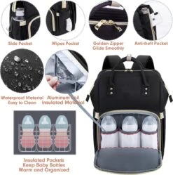 Merkloos Luiertas - Luier- En Verzorgingstas - Baby Rug Tas Met Isoleervak - Kerstcadeau Diaper Backpack Bag - Reis Rugzak Inclusief Buggy En Kinderwagen Haken - Grote Capaciteit - Unisex/Jongens/Meisjes - Zwart -Aanbiedingen BIBS Winkel 1191x1200 34