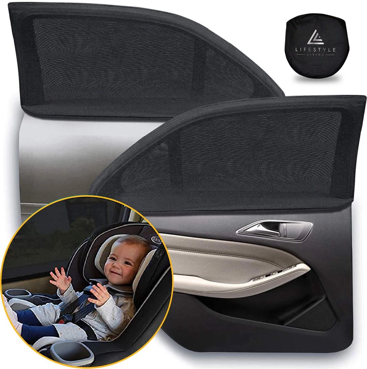 Lifestyle Living Zonnescherm – Overtrek Voor Auto Zijruit - Zonwering Voor Baby En Kind – Zonder Zuignappen – Incl. Hoes – MAX 112 X 51CM 1 Lifestyle Living Zonnescherm – Overtrek Voor Auto Zijruit - Zonwering Voor Baby En Kind – Zonder Zuignappen – Incl. Hoes – MAX 112 X 51CM