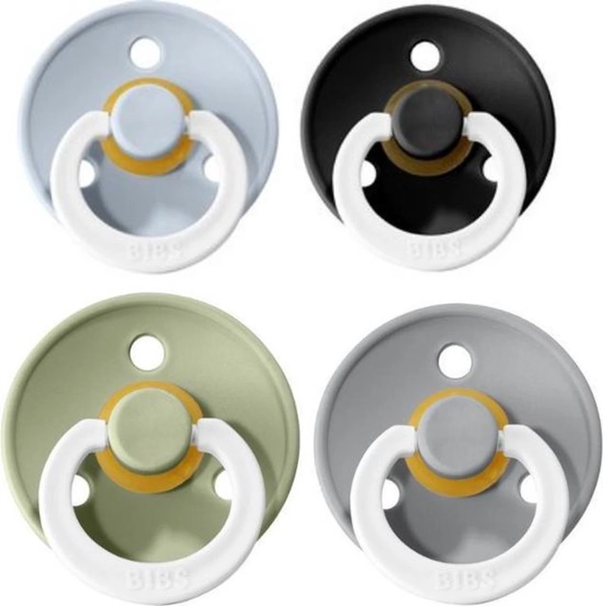 Bibs Fopspeen 6-18 Maanden|Set 4 Stuks|Glow In The Dark; Sage, Cloud, Baby Blue, Black|Maat 2|T2 1 Bibs Fopspeen 6-18 Maanden|Set 4 Stuks|Glow In The Dark; Sage, Cloud, Baby Blue, Black|Maat 2|T2