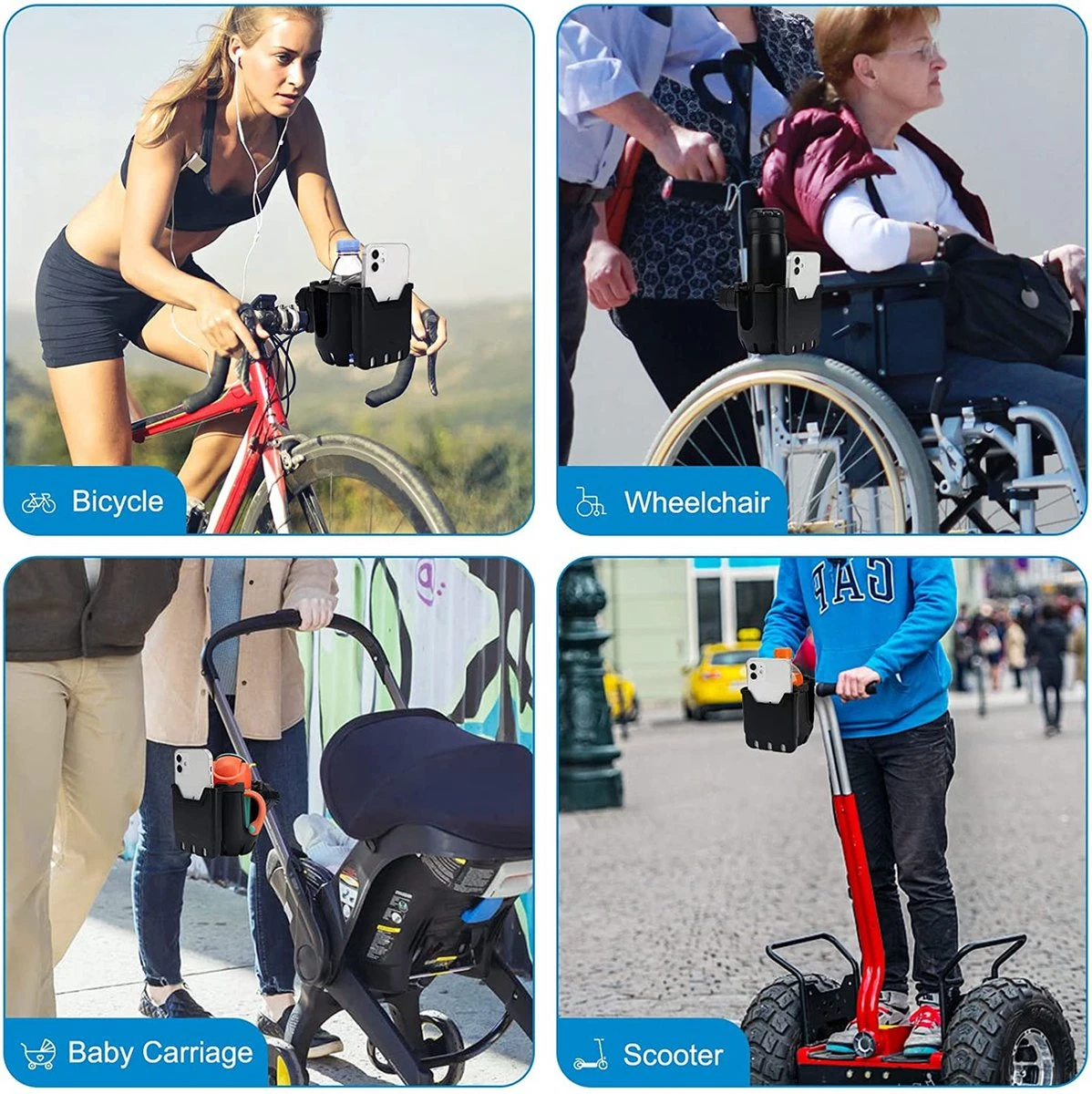 BOTC 2 In 1 Bekerhouders & Telefoonhouder - Cup Organizer Voor Kinderwagen, Fiets, Rolstoel, Walker - Zwart 4 BOTC 2 In 1 Bekerhouders & Telefoonhouder - Cup Organizer Voor Kinderwagen, Fiets, Rolstoel, Walker - Zwart - Afbeelding 4