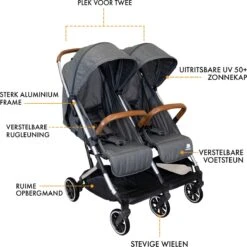 Deryan Luxe Rolo X2 Dubbele Buggy - Duo Buggy - Grijs -Aanbiedingen BIBS Winkel 1199x1200 67