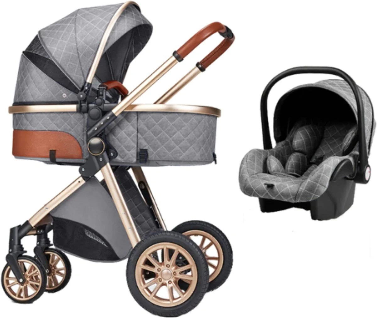 Merkloos Kinderwagen 3-in-1 – Luxe Kinderwagen - Buggy – Wandelwagen - Multifunctioneel – Opklapbaar – Incl Autostoel – Grijs 2 Merkloos Kinderwagen 3-in-1 – Luxe Kinderwagen - Buggy – Wandelwagen - Multifunctioneel – Opklapbaar – Incl Autostoel – Grijs - Afbeelding 2