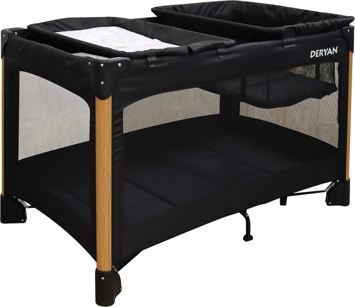 Deryan Luxe Campingbed Compleet - 120x60cm - Bodemverhoger - Verschoonblad - Opbergmand - Zwart 6 Deryan Luxe Campingbed Compleet - 120x60cm - Bodemverhoger - Verschoonblad - Opbergmand - Zwart - Afbeelding 6