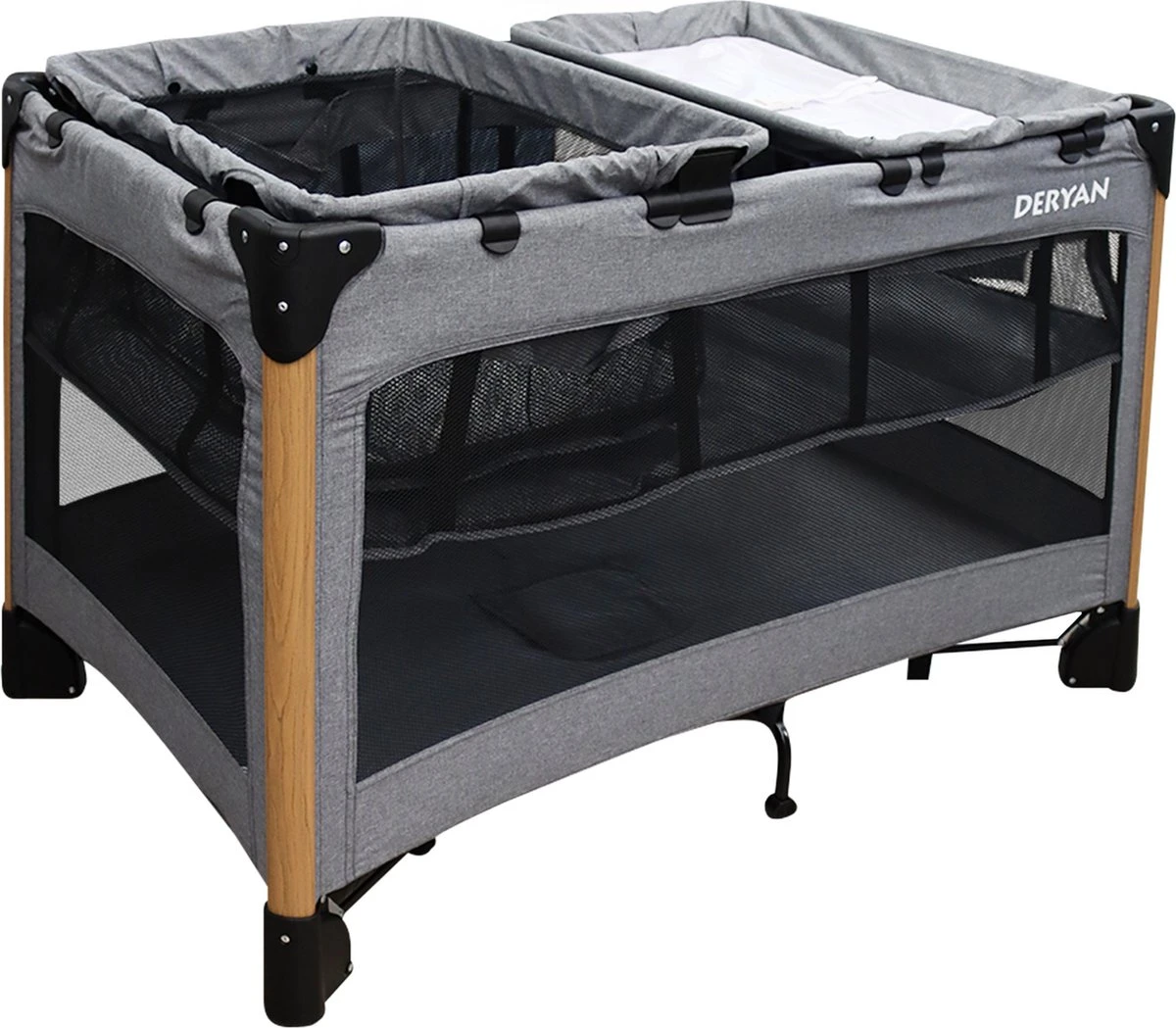 Deryan Luxe Campingbed Compleet - 120x60cm - Bodemverhoger - Verschoonblad - Opbergmand - Grijs 2 Deryan Luxe Campingbed Compleet - 120x60cm - Bodemverhoger - Verschoonblad - Opbergmand - Grijs - Afbeelding 2