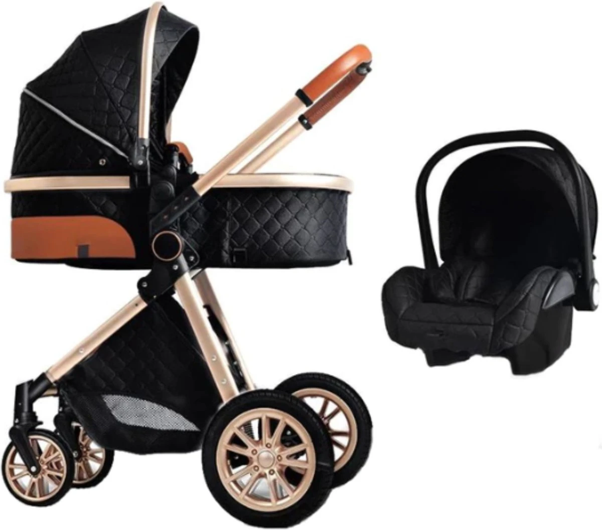 Merkloos Kinderwagen 3-in-1 – Luxe Kinderwagen - Buggy – Wandelwagen - Multifunctioneel – Opklapbaar – Incl. Autostoel – Zwart 2 Merkloos Kinderwagen 3-in-1 – Luxe Kinderwagen - Buggy – Wandelwagen - Multifunctioneel – Opklapbaar – Incl. Autostoel – Zwart - Afbeelding 2