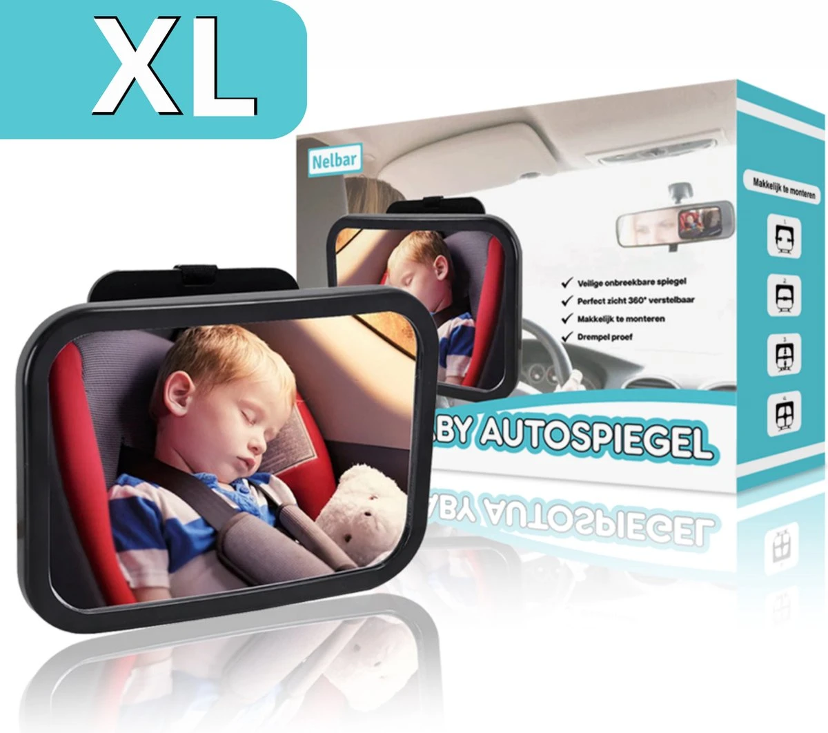 Nelbar Autospiegel Baby Verstelbaar – Achteruitkijkspiegel – Drempelproef – Baby Spiegel Auto Achterbank – Achteruitkijk Spiegel – 360 Graden Verstelbaar – XL Formaat 1 Nelbar Autospiegel Baby Verstelbaar – Achteruitkijkspiegel – Drempelproef – Baby Spiegel Auto Achterbank – Achteruitkijk Spiegel – 360 Graden Verstelbaar – XL Formaat