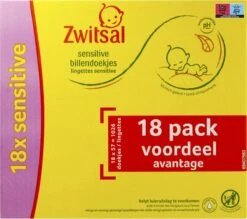 Zwitsal - Billendoekjes Sensitive - 18 X 57 - 1026 Babydoekjes -Aanbiedingen BIBS Winkel 1200x1063 1