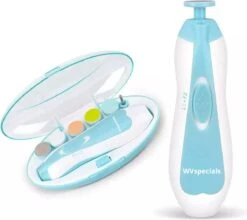 WVspecials® Elektrische Baby NagelKnipper Blauw & Handige Opberg Doos Elektrische Baby Nagelschaartje- Baby Nagelknipper - Baby Nageltrimmer - Baby Nagelset - Baby Nagelvijl - Voor Baby - Ultra Stil (slapend Knippen) - Black Friday - Sinterklaas