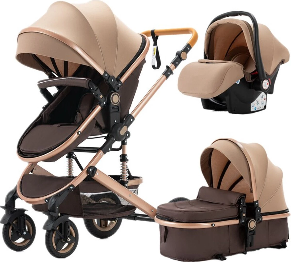 Merkloos Luxe 3-in-1 Kinderwagen - Wandelwagen - Autostoeltje - Buggy - Inklapbaar - Khaki/Bruin - 0-36 Maanden 1 Merkloos Luxe 3-in-1 Kinderwagen - Wandelwagen - Autostoeltje - Buggy - Inklapbaar - Khaki/Bruin - 0-36 Maanden