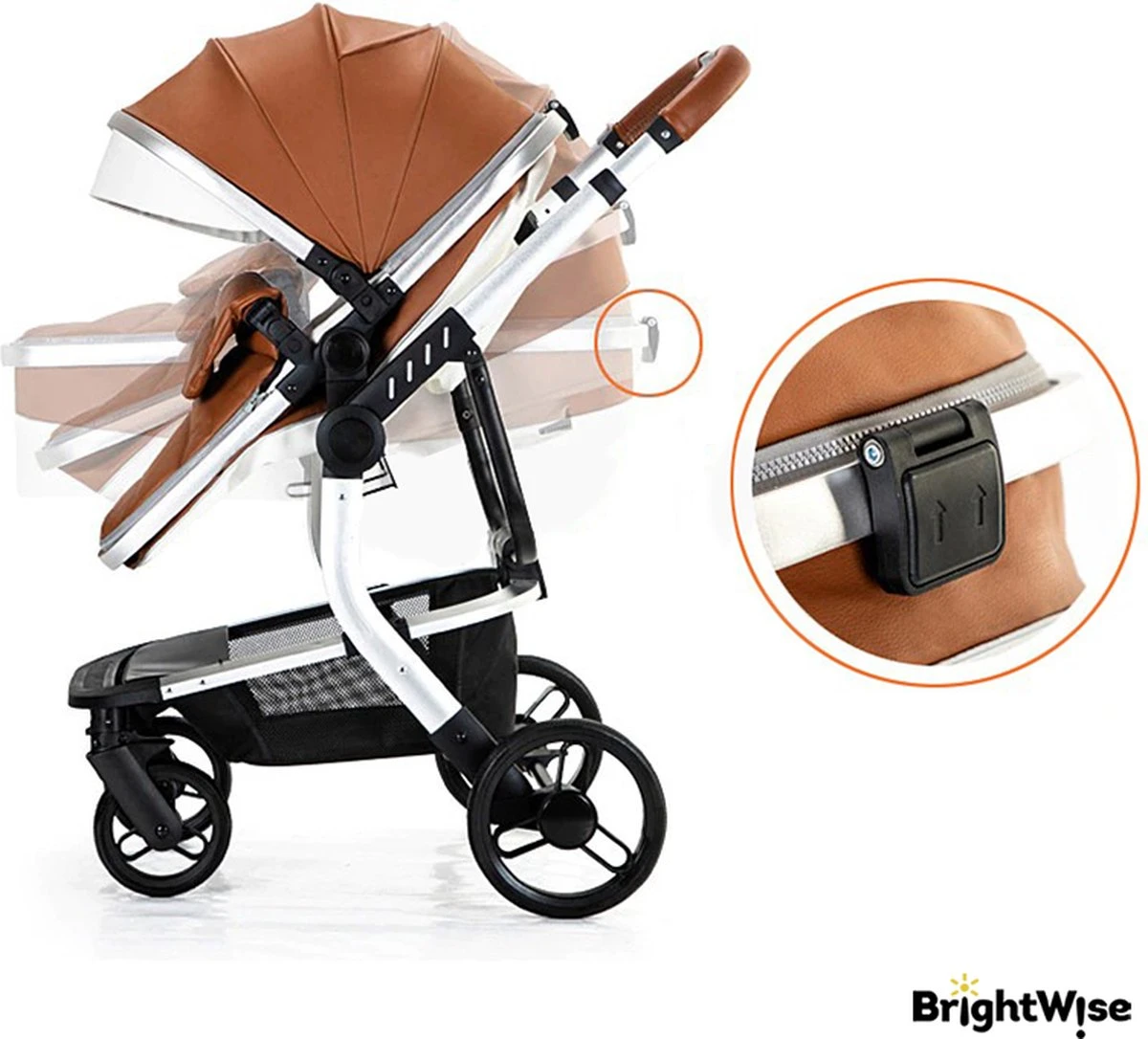 Merkloos BrightWise® Luxe Kinderwagen 3 In 1 Voldoet Aan Alle Europese Veiligheidscertificaten - Wandelwagen - Kinderwagen 3-in-1 Incl Autostoel - Kinderwagen Maxi Cosi – Buggy 3 In 1 - Newborn - Leer - Bruin 3 Merkloos BrightWise® Luxe Kinderwagen 3 In 1 Voldoet Aan Alle Europese Veiligheidscertificaten - Wandelwagen - Kinderwagen 3-in-1 Incl Autostoel - Kinderwagen Maxi Cosi – Buggy 3 In 1 - Newborn - Leer - Bruin - Afbeelding 3
