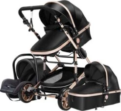 Merkloos Lioretti® Luxe Baby Buggy 3 In 1 | Baby Wagen | Kinderwagen Met Stoel En Wieg | Inklapbaar | Hoge Kwaliteit | Combi | Zwart